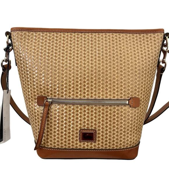 Dooney & Bourke Camden Woven LARGE Hobo Tote in Camel Brown Leather Purse FLAW - Picture 3 of 16